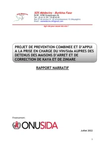 Couverture du rapport : Prévention combinée et prise en charge du VIH/sida auprès des détenus des maisons d&rsquo;arrêt et de correction de Kaya et de Ziniaré