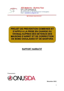 Couverture du rapport : Prévention combinée et prise en charge du VIH/sida auprès des détenus des maisons d&rsquo;arrêt et de correction de Bobo-Dioulasso et de Banfora